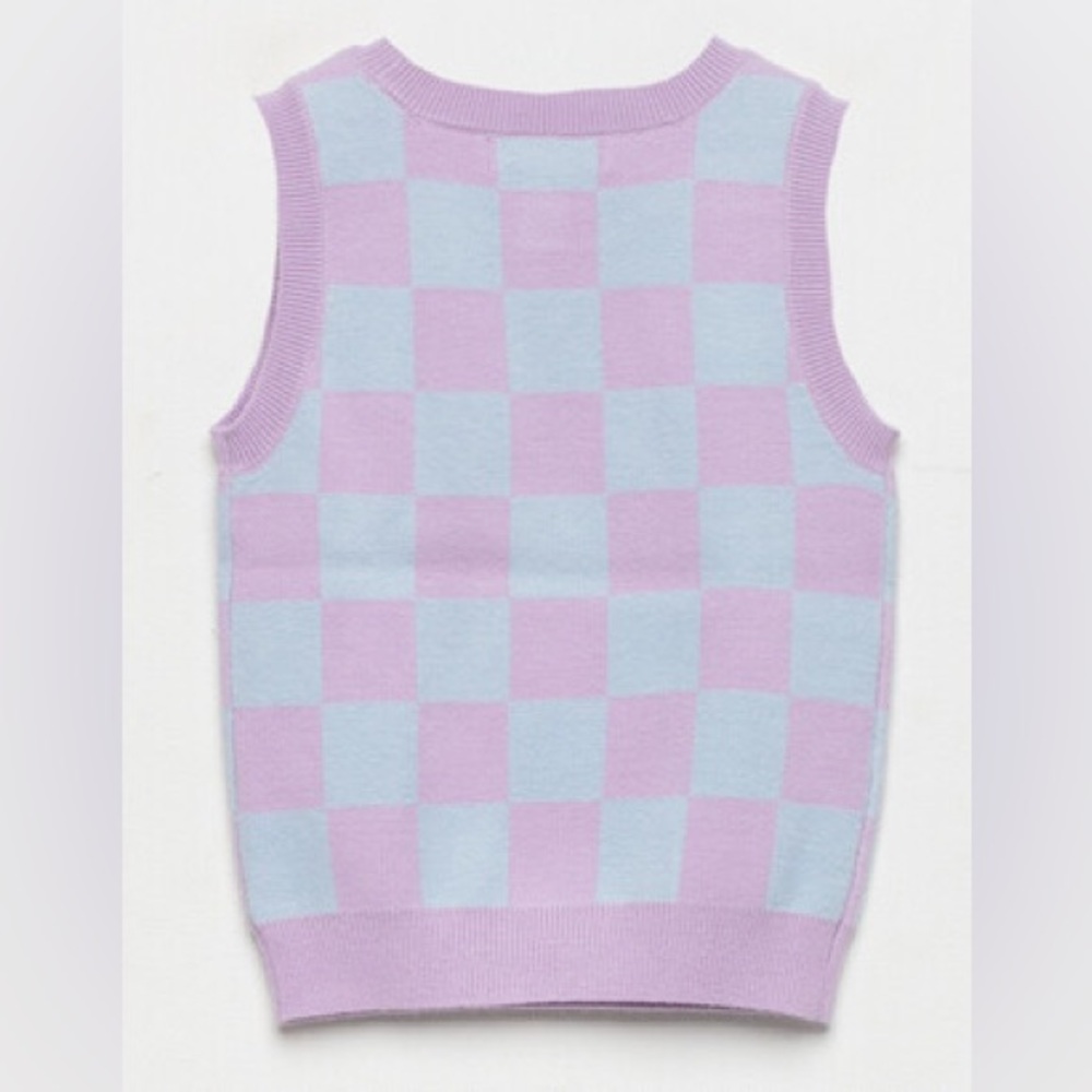 RSQ Girls Sleeveless Checkerboard Blue Sweater Size Girls Medium